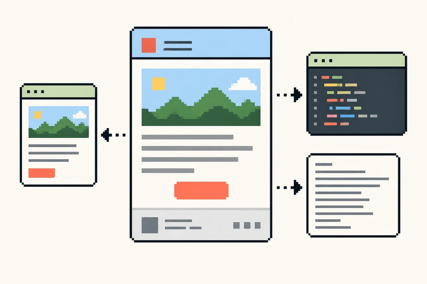 Visual of an email template package with MJML, HTML, variables, and developer handoff notes.