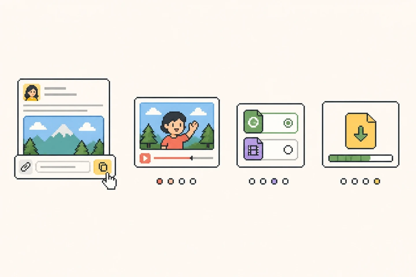 Downloaded GIF, MP4, and archive assets arranged as a reusable media kit